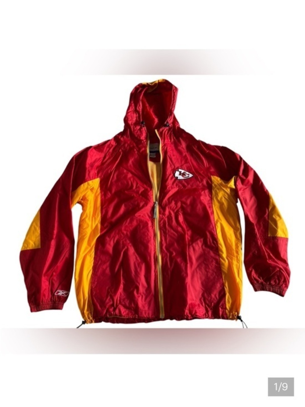 NWT NFL CHEIFS Reebok Red and Yellow Windbreaker Jacket
